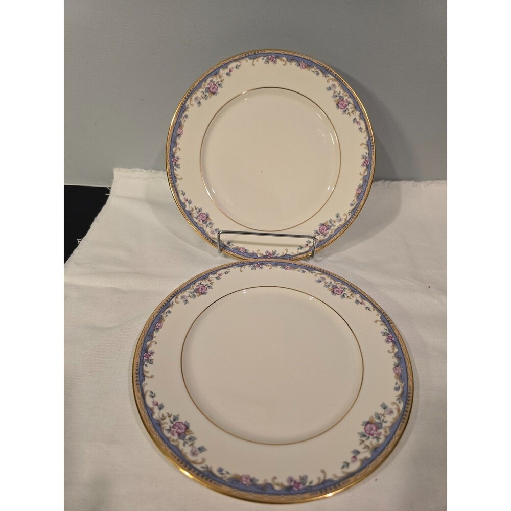 Lenox Southern Vista Salad Plates 8" Set of 2 Floral Blue Gold Trim